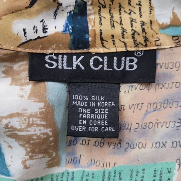 Vintage Silk Club Golf World 100% Silk‎ Robe One Size Beige Tan Green Belted EUC - Picture 5 of 7